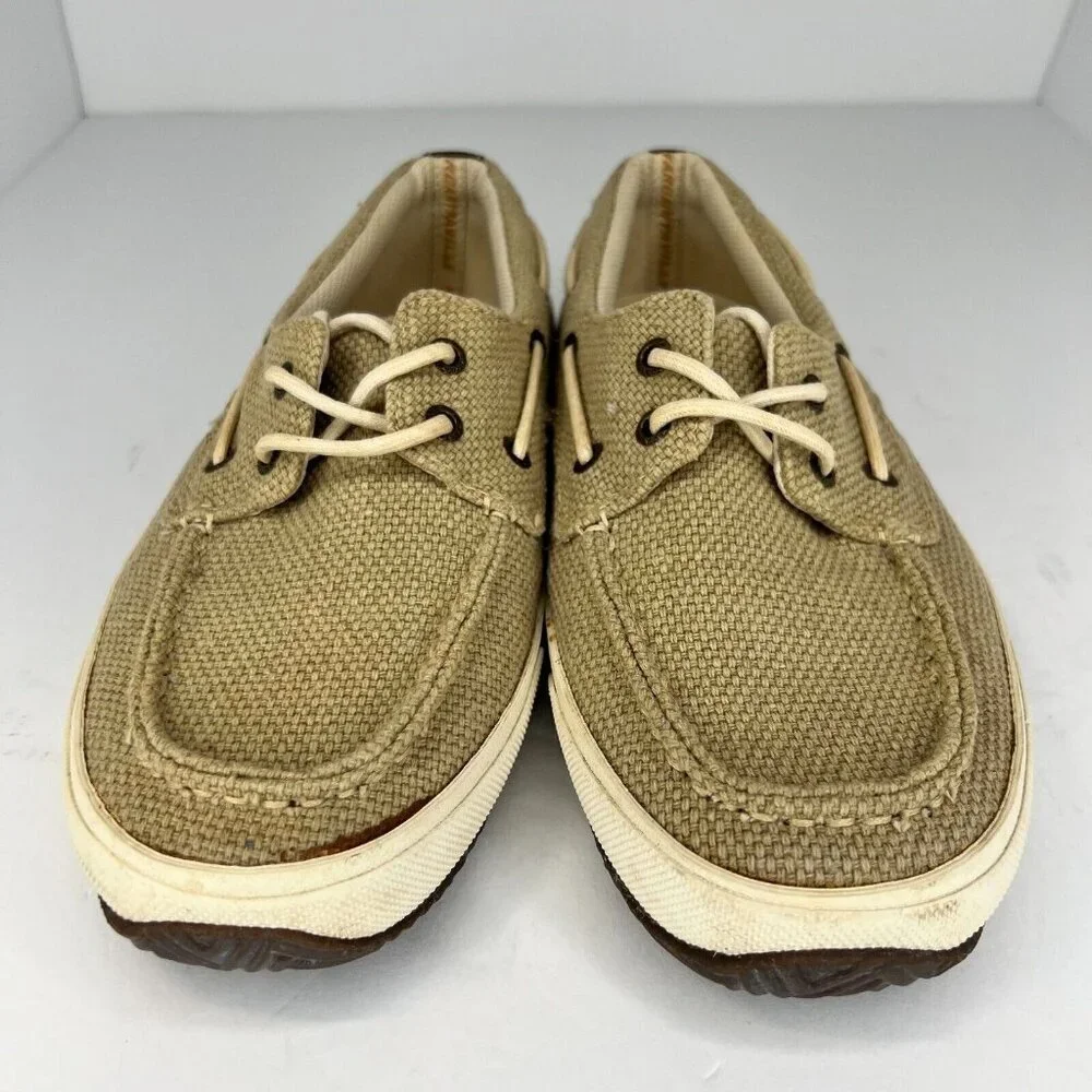 Margaritaville Mens MG1336A Tan Canvas Slip-On Size 8.5 Barbados Boat Shoes